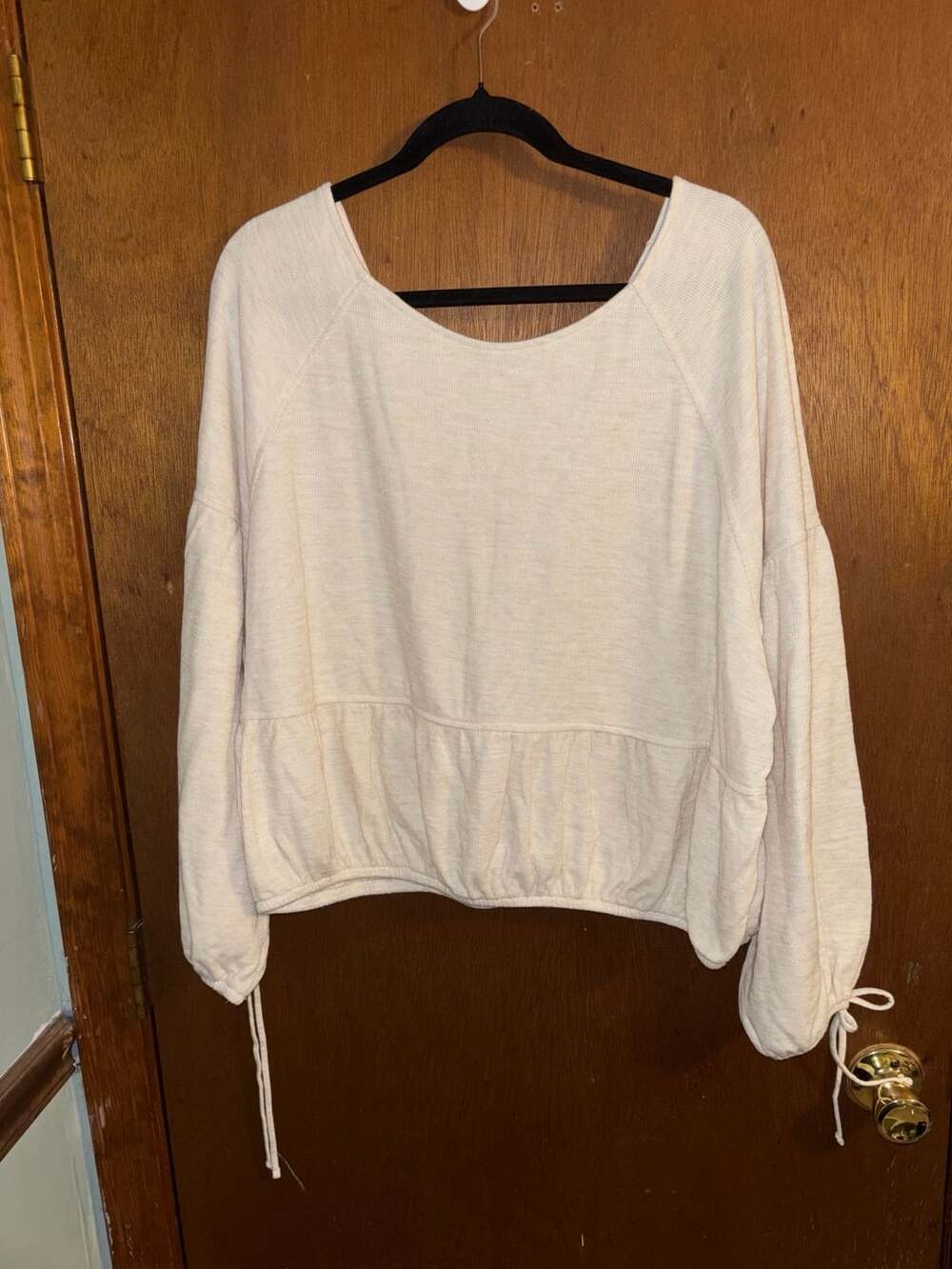 Aerie Peplum Top Size XL Cream Waffle Knit Tie Cuff